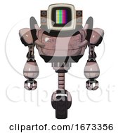 Poster, Art Print Of Automaton Containing Old Computer Monitor And Please Stand By Pixel Design And Old Retro Speakers And Heavy Upper Chest And Unicycle Wheel Powder Pink Metal Front View