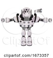Poster, Art Print Of Droid Containing Round Head And Bug Eye Array And Heavy Upper Chest And Chest Energy Sockets And Light Leg Exoshielding White Halftone Toon T-Pose