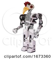 Poster, Art Print Of Robot Containing Bird Skull Head And Red Led Circle Eyes And Chicken Design And Heavy Upper Chest And No Chest Plating And Prototype Exoplate Legs White Halftone Toon Facing Right View