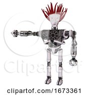 Automaton Containing Humanoid Face Mask And Binary War Paint And Heavy Upper Chest And No Chest Plating And Ultralight Foot Exosuit White Halftone Toon Arm Out Holding Invisible Object by Leo Blanchette