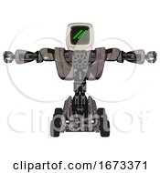Poster, Art Print Of Mech Containing Old Computer Monitor And Double Backslash Pixel Design And Heavy Upper Chest And Heavy Mech Chest And Six-Wheeler Base Light Pink Beige T-Pose