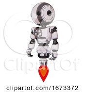 Poster, Art Print Of Droid Containing Round Head And Maru Eyes And Light Chest Exoshielding And Chest Valve Crank And Jet Propulsion White Halftone Toon Standing Looking Right Restful Pose