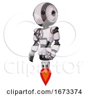 Poster, Art Print Of Droid Containing Round Head And Maru Eyes And Light Chest Exoshielding And Chest Valve Crank And Jet Propulsion White Halftone Toon Facing Right View
