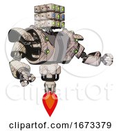 Poster, Art Print Of Bot Containing Dual Retro Camera Head And Cube Array Head And Heavy Upper Chest And Heavy Mech Chest And Green Cable Sockets Array And Jet Propulsion Halftone Sketch Interacting