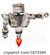 Poster, Art Print Of Bot Containing Dual Retro Camera Head And Cube Array Head And Heavy Upper Chest And Heavy Mech Chest And Green Cable Sockets Array And Jet Propulsion Halftone Sketch