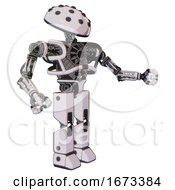 Poster, Art Print Of Robot Containing Black Sphere Cam Design And Heavy Upper Chest And No Chest Plating And Prototype Exoplate Legs White Halftone Toon Interacting