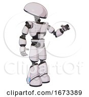 Poster, Art Print Of Robot Containing Dome Head And Light Chest Exoshielding And Chest Green Blue Lights Array And Light Leg Exoshielding White Halftone Toon Interacting