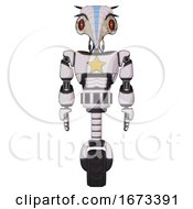 Poster, Art Print Of Mech Containing Bird Skull Head And Red Line Eyes And Head Shield Design And Light Chest Exoshielding And Yellow Star And Unicycle Wheel White Halftone Toon Front View