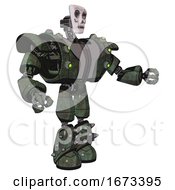 Poster, Art Print Of Bot Containing Humanoid Face Mask And Skeleton War Paint And Heavy Upper Chest And Heavy Mech Chest And Green Cable Sockets Array And Light Leg Exoshielding And Spike Foot Mod Old Corroded Copper