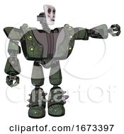 Bot Containing Humanoid Face Mask And Skeleton War Paint And Heavy Upper Chest And Heavy Mech Chest And Green Cable Sockets Array And Light Leg Exoshielding And Spike Foot Mod Old Corroded Copper