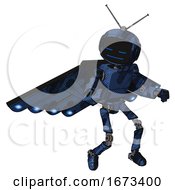 Poster, Art Print Of Bot Containing Digital Display Head And Sleeping Face And Retro Antennas And Light Chest Exoshielding And Prototype Exoplate Chest And Cherub Wings Design And Ultralight Foot Exosuit