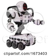 Poster, Art Print Of Automaton Containing Three Led Eyes Round Head And Heavy Upper Chest And Chest Energy Sockets And Six-Wheeler Base White Halftone Toon Interacting