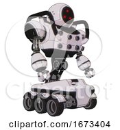 Poster, Art Print Of Automaton Containing Three Led Eyes Round Head And Heavy Upper Chest And Chest Energy Sockets And Six-Wheeler Base White Halftone Toon Facing Left View