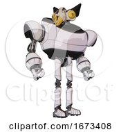 Poster, Art Print Of Bot Containing Bird Skull Head And Brass Steampunk Eyes And Robobeak Design And Heavy Upper Chest And Ultralight Foot Exosuit White Halftone Toon Hero Pose