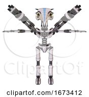 Poster, Art Print Of Bot Containing Bird Skull Head And Yellow Led Protruding Eyes And Head Shield Design And Light Chest Exoshielding And Minigun Back Assembly And No Chest Plating And Ultralight Foot Exosuit