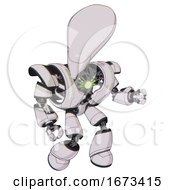 Poster, Art Print Of Android Containing Flat Elongated Skull Head And Heavy Upper Chest And Heavy Mech Chest And Green Energy Core And Light Leg Exoshielding White Halftone Toon Fight Or Defense Pose