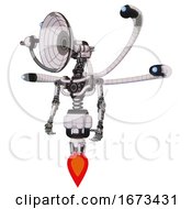 Poster, Art Print Of Cyborg Containing Dual Retro Camera Head And Satellite Dish Head And Light Chest Exoshielding And Blue-Eye Cam Cable Tentacles And No Chest Plating And Jet Propulsion White Halftone Toon