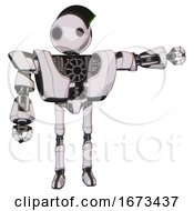 Poster, Art Print Of Automaton Containing Oval Wide Head And Small Red Led Eyes And Techno Mohawk And Heavy Upper Chest And Heavy Mech Chest And Ultralight Foot Exosuit White Halftone Toon