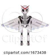 Poster, Art Print Of Android Containing Grey Alien Style Head And Black Eyes And Light Chest Exoshielding And Cherub Wings Design And No Chest Plating And Ultralight Foot Exosuit White Halftone Toon Front View