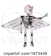 Poster, Art Print Of Android Containing Grey Alien Style Head And Black Eyes And Light Chest Exoshielding And Cherub Wings Design And No Chest Plating And Ultralight Foot Exosuit White Halftone Toon