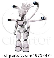 Poster, Art Print Of Automaton Containing Humanoid Face Mask And Binary War Paint And Light Chest Exoshielding And Ultralight Chest Exosuit And Blue-Eye Cam Cable Tentacles And Light Leg Exoshielding White Halftone Toon