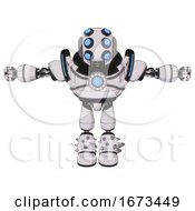Automaton Containing Round Head And Six Eye Array And Bug Eyes And Heavy Upper Chest And Chest Blue Energy Core And Blue Strip Lights And Light Leg Exoshielding And Spike Foot Mod