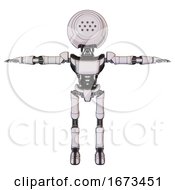 Poster, Art Print Of Robot Containing Dots Array Face And Light Chest Exoshielding And Ultralight Chest Exosuit And Ultralight Foot Exosuit White Halftone Toon T-Pose