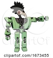 Poster, Art Print Of Automaton Containing Bird Skull Head And Red Led Circle Eyes And Crow Feather Design And Heavy Upper Chest And Heavy Mech Chest And Prototype Exoplate Legs Green Tint Toon