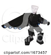 Poster, Art Print Of Robot Containing Humanoid Face Mask And Light Chest Exoshielding And Prototype Exoplate Chest And Cherub Wings Design And Prototype Exoplate Legs Clean Black Fight Or Defense Pose