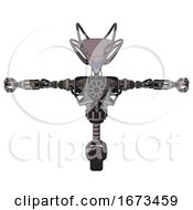 Poster, Art Print Of Bot Containing Flat Elongated Skull Head And Cables And Heavy Upper Chest And No Chest Plating And Unicycle Wheel Halftone Gray T-Pose