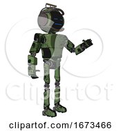 Poster, Art Print Of Droid Containing Digital Display Head And Sleeping Face And Led And Protection Bars And Light Chest Exoshielding And Prototype Exoplate Chest And Ultralight Foot Exosuit Grunge Grass Green