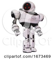 Poster, Art Print Of Droid Containing Three Led Eyes Round Head And Heavy Upper Chest And Prototype Exoplate Legs White Halftone Toon Hero Pose