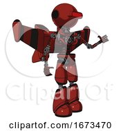 Poster, Art Print Of Mech Containing Oval Wide Head And Red Horizontal Visor And Light Chest Exoshielding And Stellar Jet Wing Rocket Pack And No Chest Plating And Light Leg Exoshielding Cherry Tomato Red Interacting