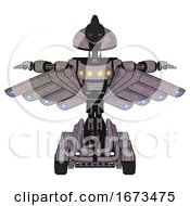Poster, Art Print Of Bot Containing Gatling Gun Face Design And Light Chest Exoshielding And Yellow Chest Lights And Cherub Wings Design And Six-Wheeler Base Dark Sketch T-Pose