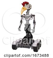 Poster, Art Print Of Mech Containing Bird Skull Head And White Eyeballs And Chicken Design And Light Chest Exoshielding And No Chest Plating And Six-Wheeler Base White Halftone Toon Standing Looking Right Restful Pose