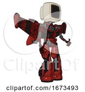 Poster, Art Print Of Bot Containing Old Computer Monitor And Light Chest Exoshielding And Stellar Jet Wing Rocket Pack And No Chest Plating And Light Leg Exoshielding And Stomper Foot Mod Grunge Dots Cherry Tomato Red