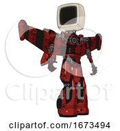 Poster, Art Print Of Bot Containing Old Computer Monitor And Light Chest Exoshielding And Stellar Jet Wing Rocket Pack And No Chest Plating And Light Leg Exoshielding And Stomper Foot Mod Grunge Dots Cherry Tomato Red