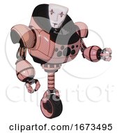 Poster, Art Print Of Cyborg Containing Humanoid Face Mask And Red Clown Marks And Heavy Upper Chest And Chest Compound Eyes And Unicycle Wheel Toon Pink Tint Fight Or Defense Pose
