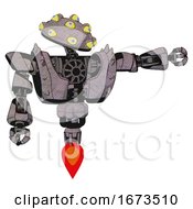 Poster, Art Print Of Mech Containing Many-Eyed Monster Head Design And Heavy Upper Chest And Heavy Mech Chest And Shoulder Spikes And Jet Propulsion Dark Sketch Pointing Left Or Pushing A Button
