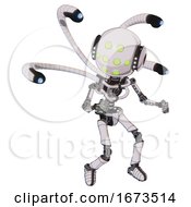 Poster, Art Print Of Android Containing Round Head And Green Eyes Array And Head Light Gadgets And Light Chest Exoshielding And Blue-Eye Cam Cable Tentacles And No Chest Plating And Ultralight Foot Exosuit