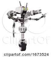 Poster, Art Print Of Robot Containing Dual Retro Camera Head And Cyborg Antenna Head And Light Chest Exoshielding And Minigun Back Assembly And No Chest Plating And Unicycle Wheel White Halftone Toon