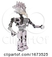 Poster, Art Print Of Cyborg Containing Bird Skull Head And White Eyeballs And Bird Feather Design And Heavy Upper Chest And No Chest Plating And Prototype Exoplate Legs White Halftone Toon Interacting
