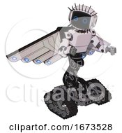 Poster, Art Print Of Automaton Containing Digital Display Head And Circle Eyes And Eye Lashes Deco And Light Chest Exoshielding And Prototype Exoplate Chest And Cherub Wings Design And Tank Tracks White Halftone Toon