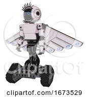 Poster, Art Print Of Automaton Containing Digital Display Head And Circle Eyes And Eye Lashes Deco And Light Chest Exoshielding And Prototype Exoplate Chest And Cherub Wings Design And Tank Tracks White Halftone Toon