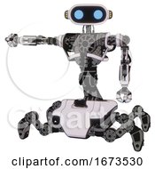 Poster, Art Print Of Robot Containing Dual Retro Camera Head And Cute Retro Robo Head And Yellow Head Leds And Heavy Upper Chest And No Chest Plating And Insect Walker Legs White Halftone Toon
