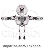Poster, Art Print Of Bot Containing Dual Retro Camera Head And Satellite Dish Head And Heavy Upper Chest And Heavy Mech Chest And Shoulder Spikes And Ultralight Foot Exosuit White Halftone Toon T-Pose
