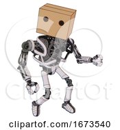 Poster, Art Print Of Android Containing Dual Retro Camera Head And Cardboard Box Head And Heavy Upper Chest And No Chest Plating And Ultralight Foot Exosuit White Halftone Toon Fight Or Defense Pose