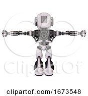 Poster, Art Print Of Bot Containing Round Head And Three Lens Sentinel Visor And Head Light Gadgets And Heavy Upper Chest And No Chest Plating And Light Leg Exoshielding And Stomper Foot Mod White Halftone Toon T-Pose