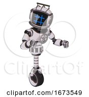 Poster, Art Print Of Bot Containing Digital Display Head And Hashtag Face And Led And Protection Bars And Light Chest Exoshielding And Chest Valve Crank And Unicycle Wheel White Halftone Toon Fight Or Defense Pose