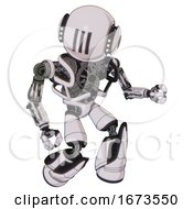 Poster, Art Print Of Bot Containing Round Head And Three Lens Sentinel Visor And Head Light Gadgets And Heavy Upper Chest And No Chest Plating And Light Leg Exoshielding And Stomper Foot Mod White Halftone Toon
